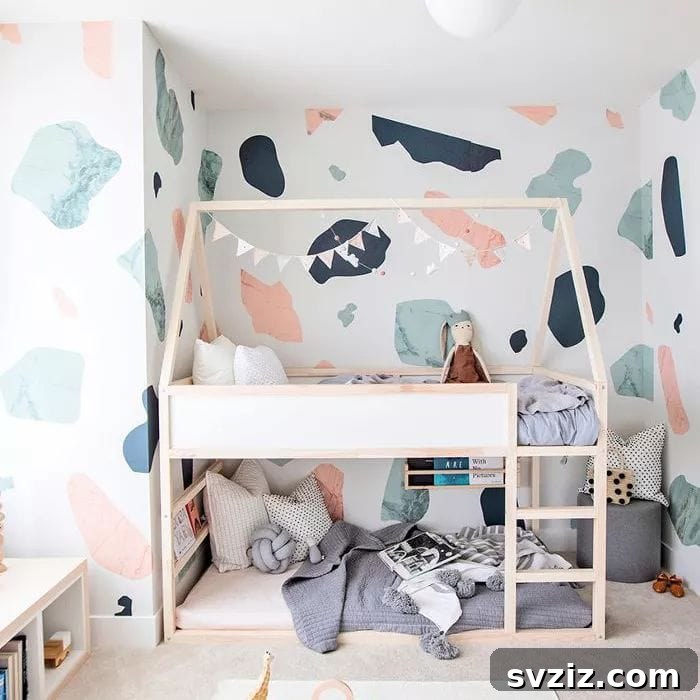 IKEA bed transformed into a playhouse bed for siblings
