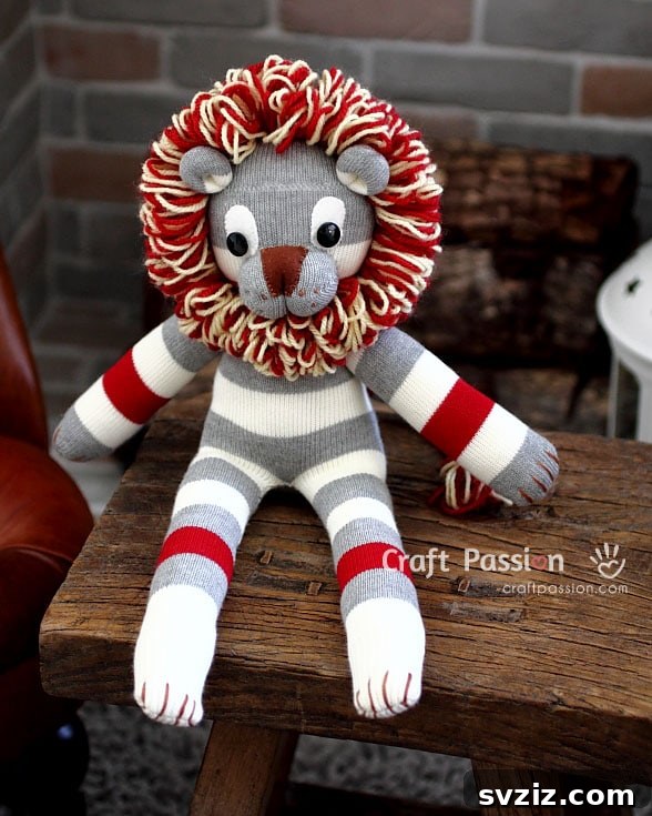 20 Adorable Sock Creations Made Easy 10 DIY Friendly Lion Sock Plushie Craft
