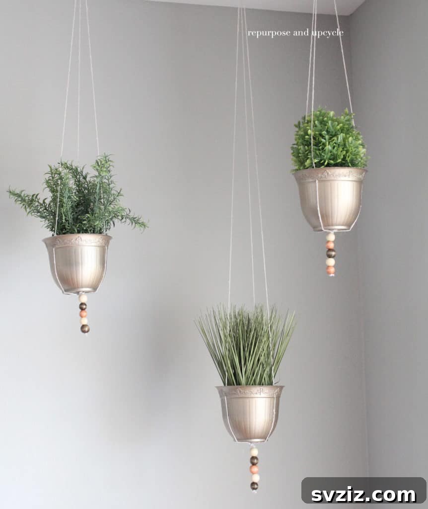20 Dollar Store Decor Hacks for a Stylish Home 4 DIY Faux Plant Hanging Planters from Dollar Tree