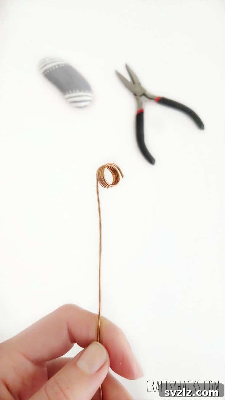 Coiled copper wire with a straightened section