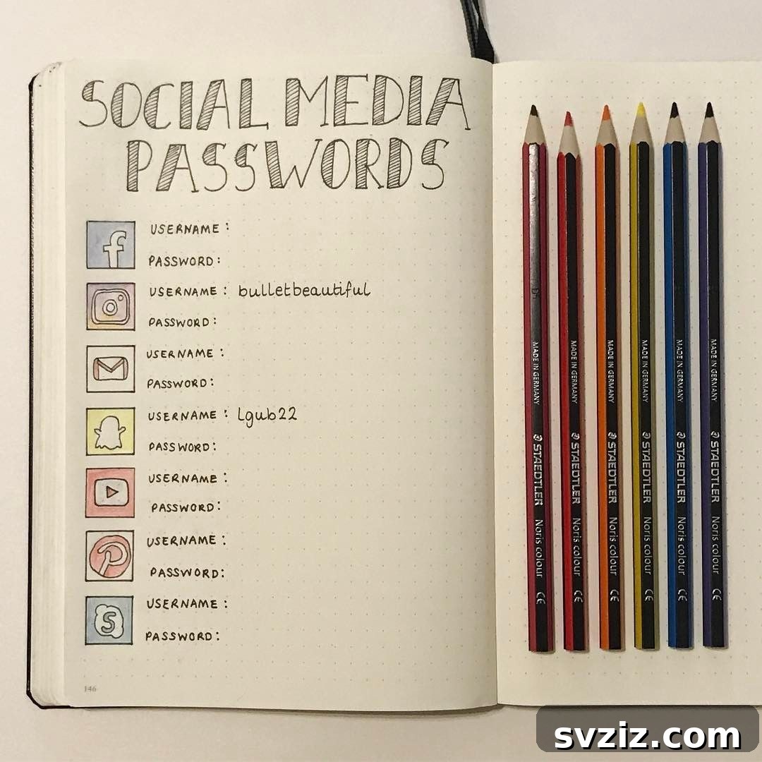 Bullet Journal Password Tracker