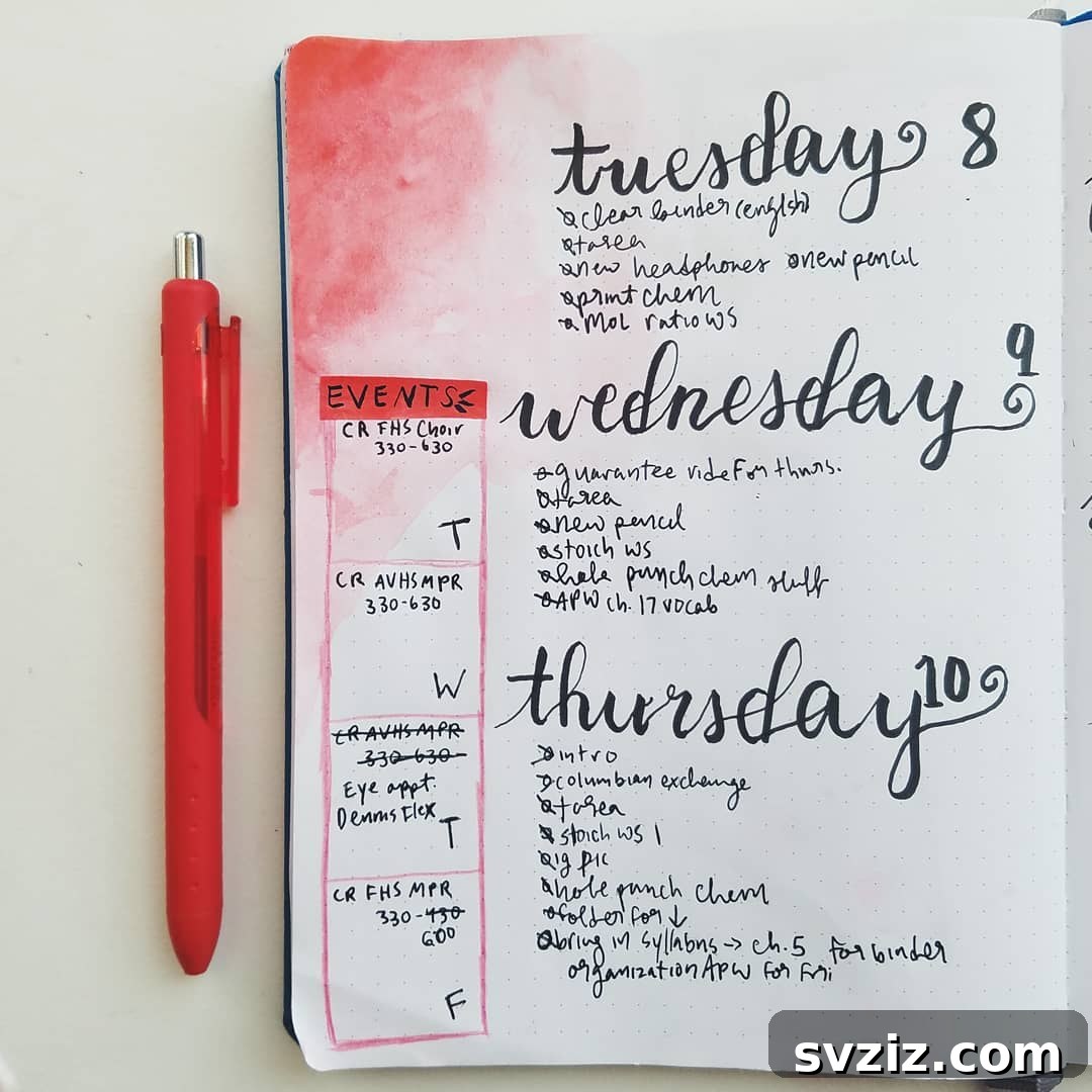 Bullet Journal Event Tracker and Daily Tasks