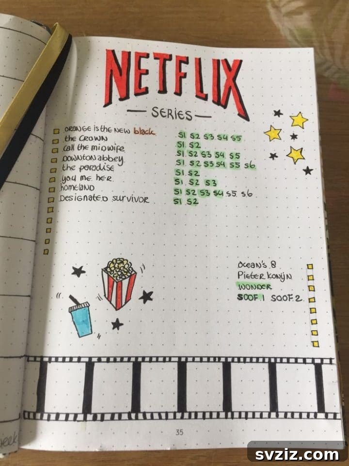 Bullet Journal Netflix and Chill Series Tracker