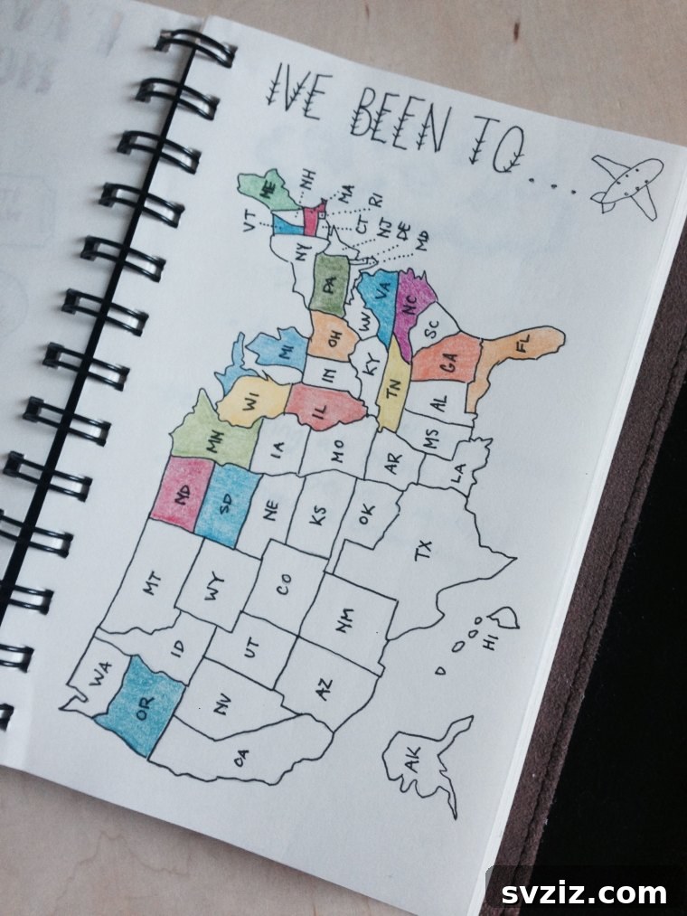 Bullet Journal Travel Tracking Map