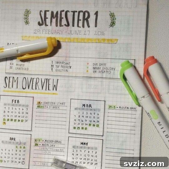 Bullet Journal Semester Overview for Students