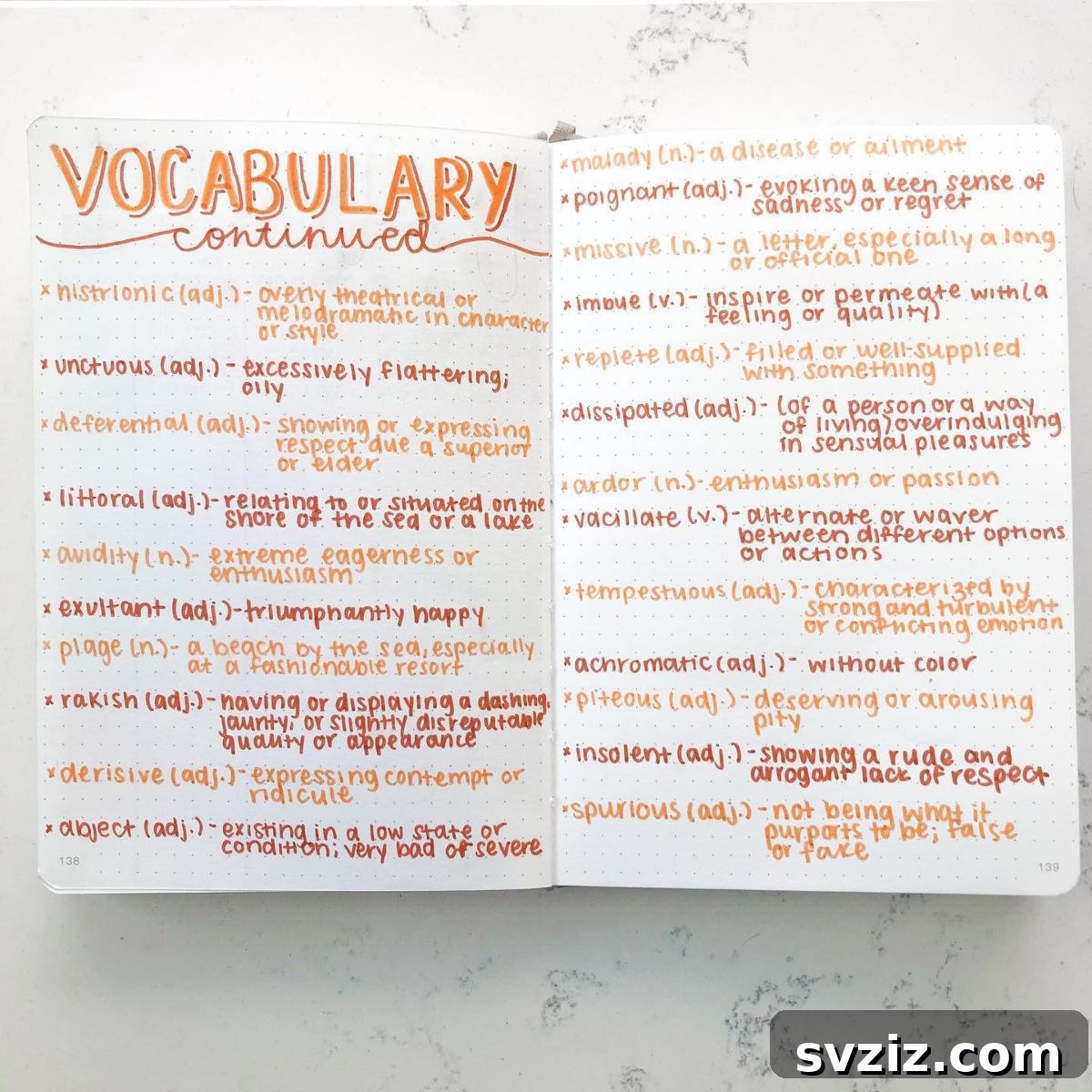 Bullet Journal Vocab to Learn