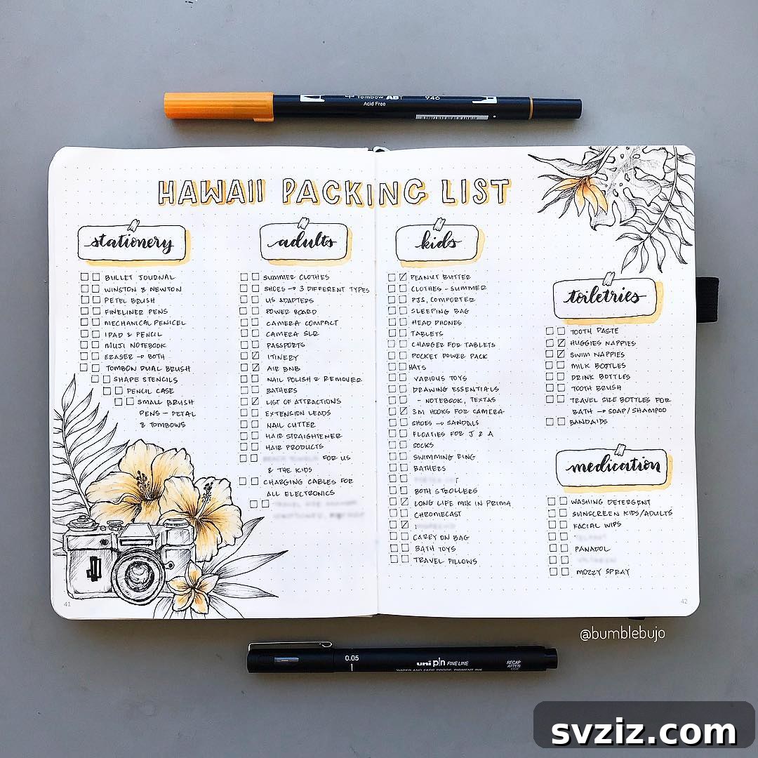 Bullet Journal Packing List for Travel