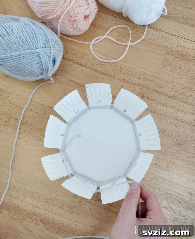 wrapping yarn on bowl