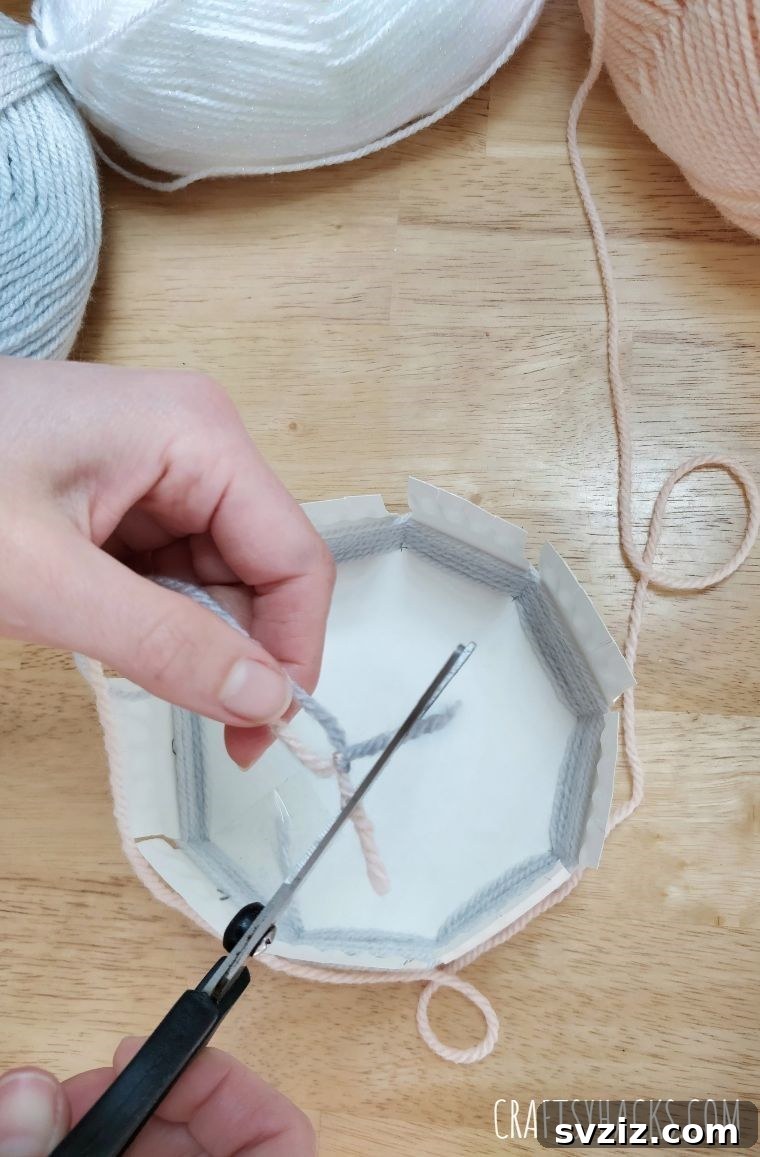 trimming edge of yarn