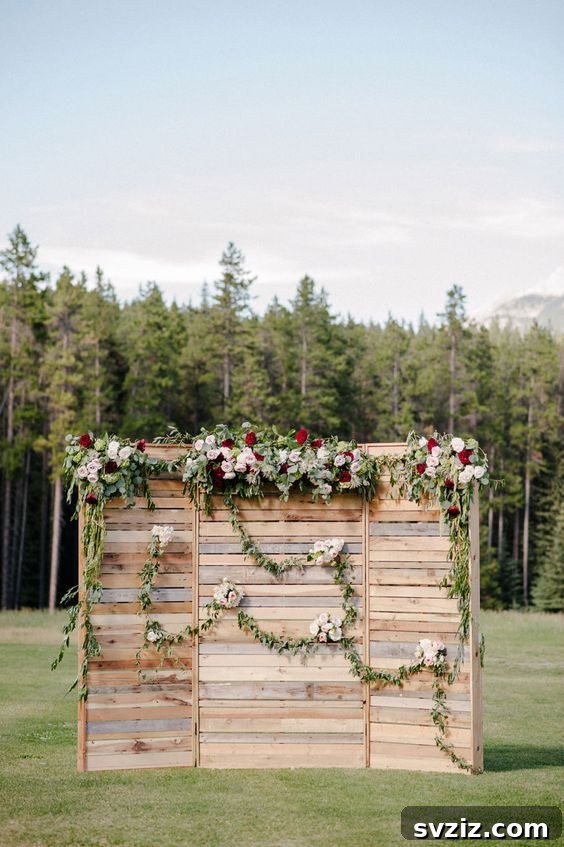 Charming Flowers and Wooden Crates Backdrop for Outdoor Weddings