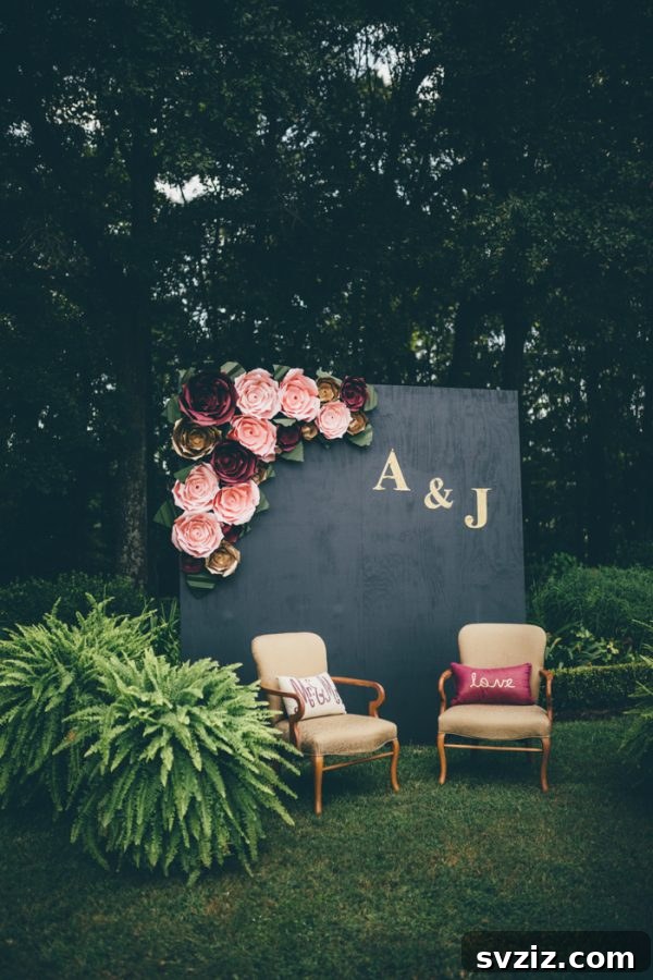 Dramatic Black Backdrop for a Green Outdoor Wedding Venue