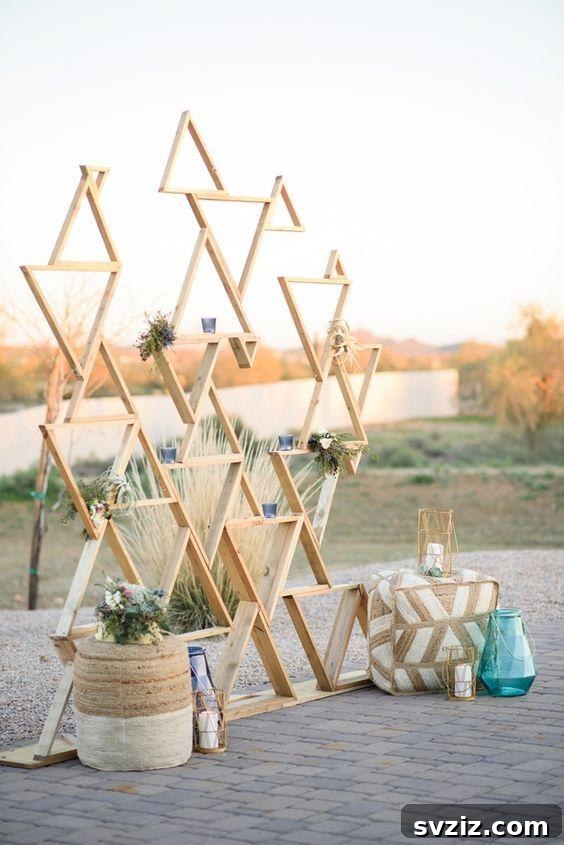 Upcycled Wood Triangle Collage Backdrop with Shelves