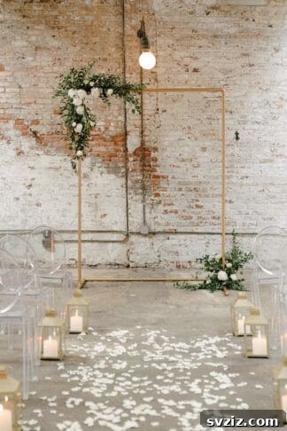 Elegant Copper Square Arch for an Indoor Wedding Ceremony