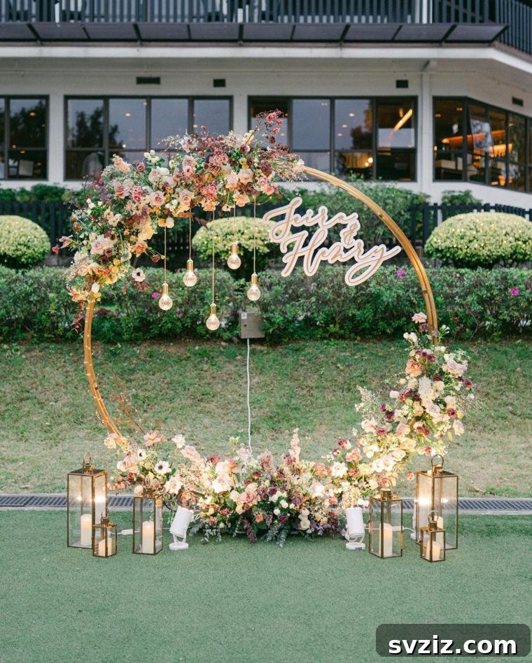 Bohemian Floral Hoop Backdrop with Lights for Garden Weddings