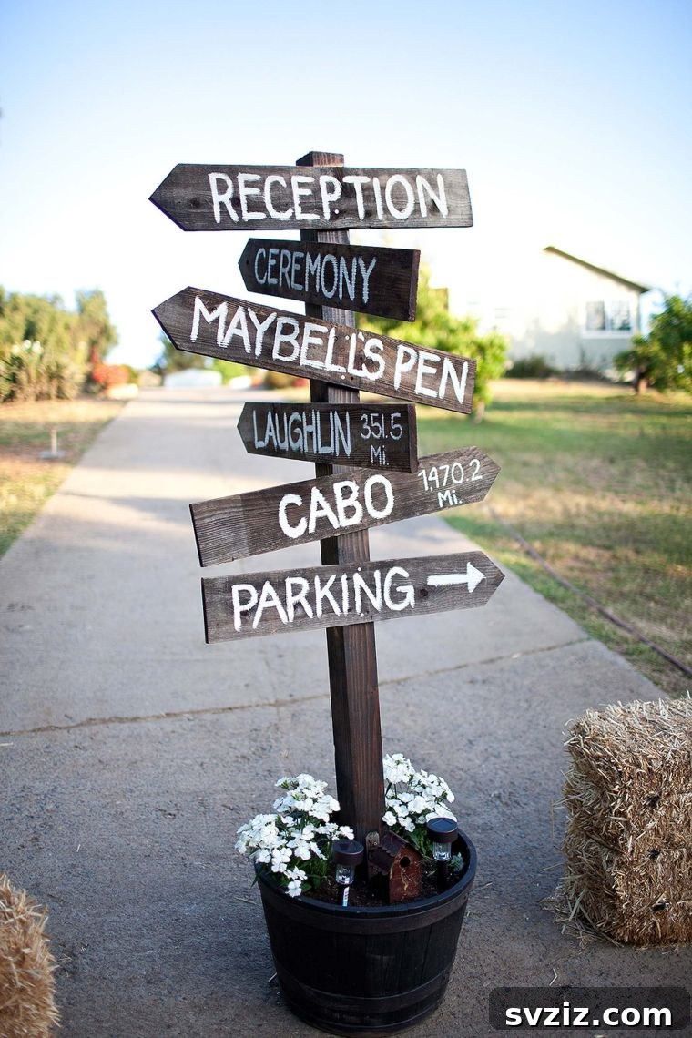 Handcrafted Wedding Signs: Unique DIY Touches for Your Big Day 12 Potted Directional Wood Signs for a Travel-Themed Wedding
