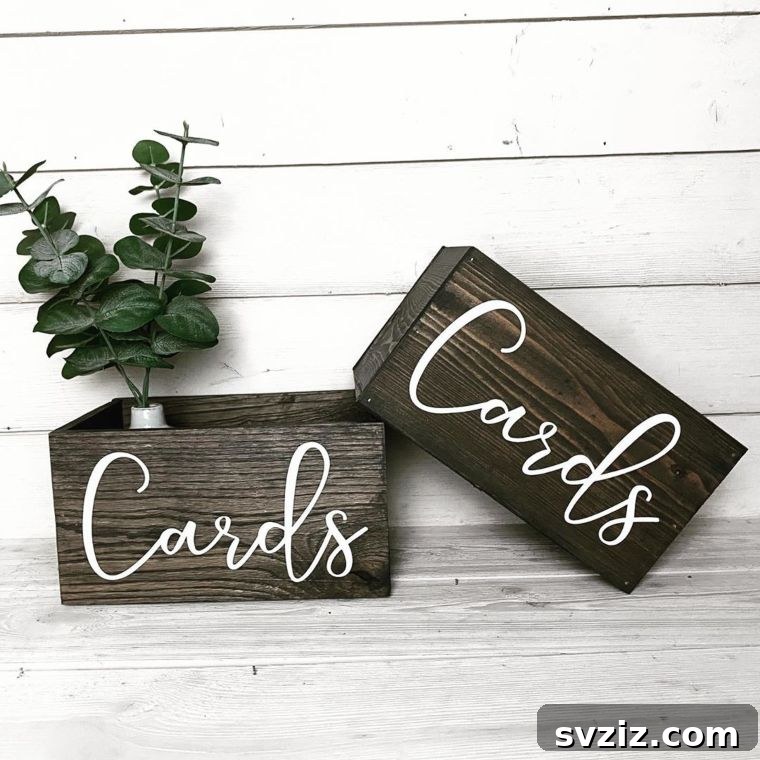 DIY wooden box decorated for wedding cards