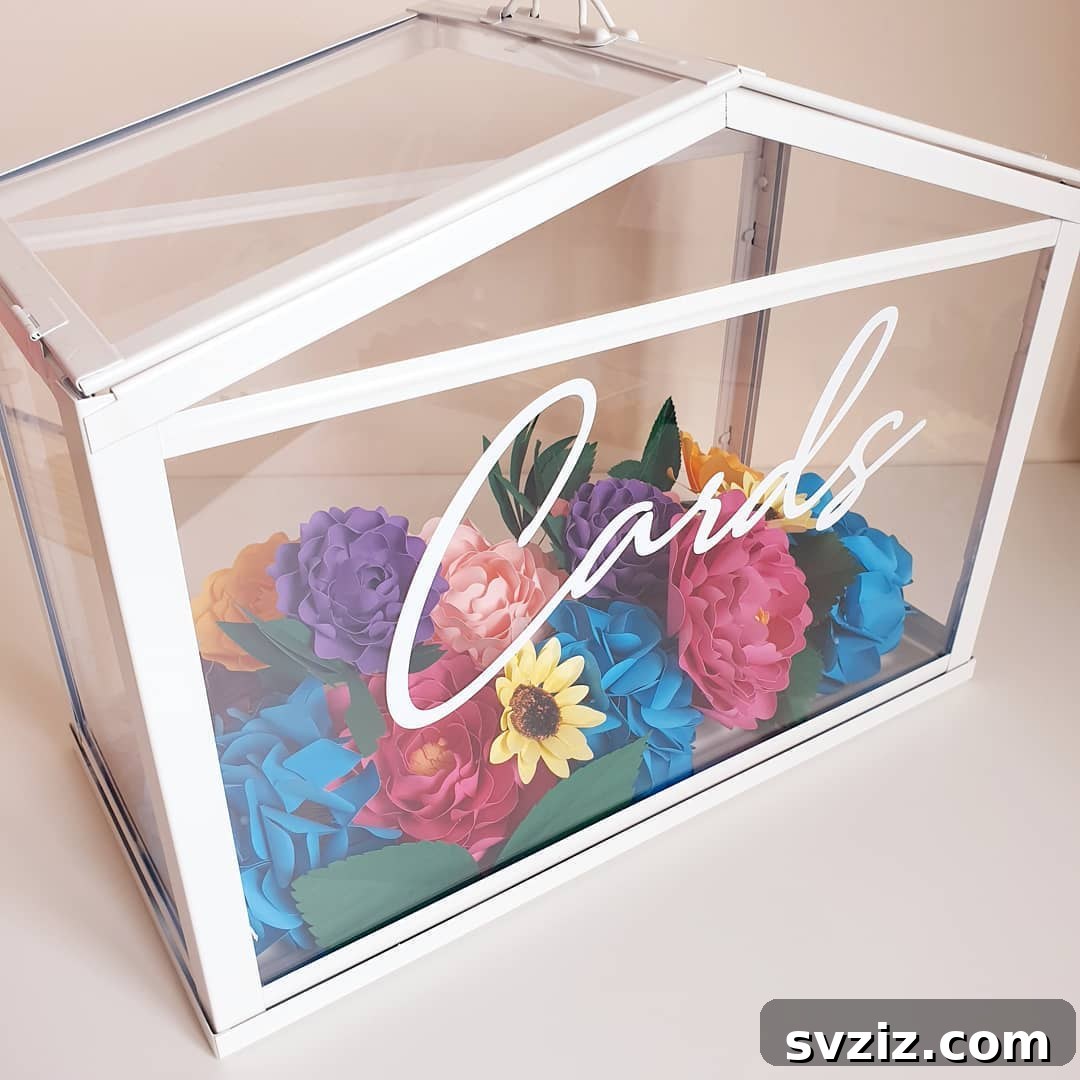 Greenhouse card box adorned with paper flowers