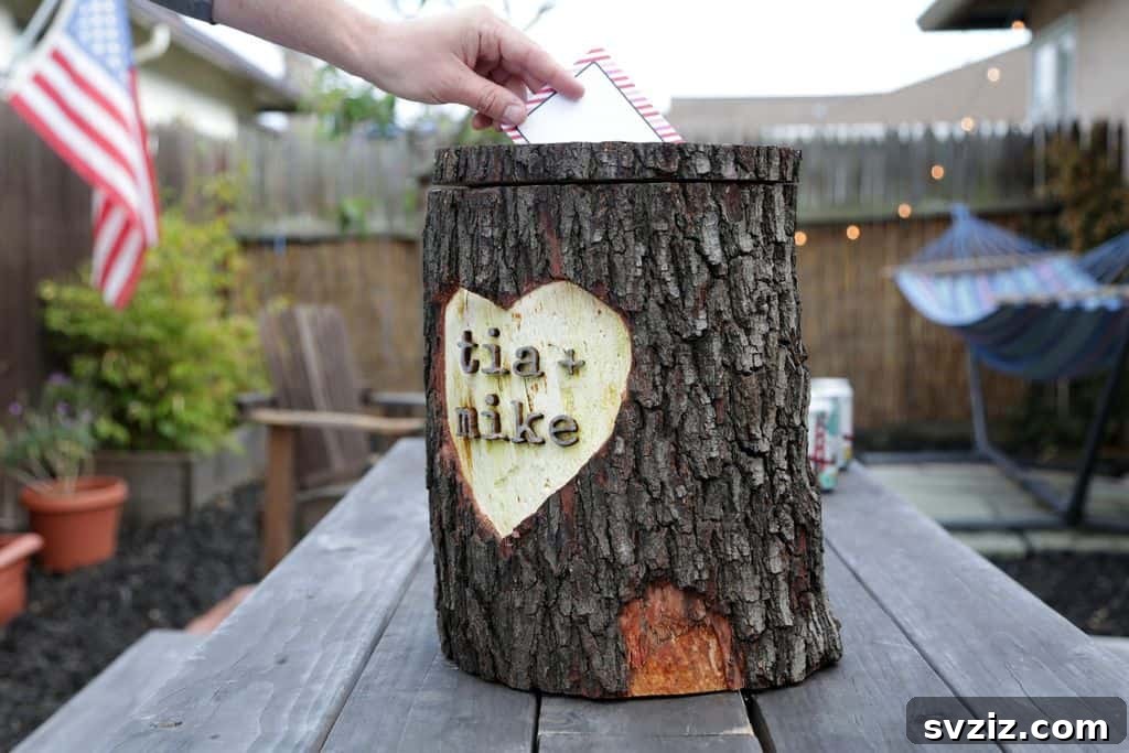 Hollow log used as a wedding card box