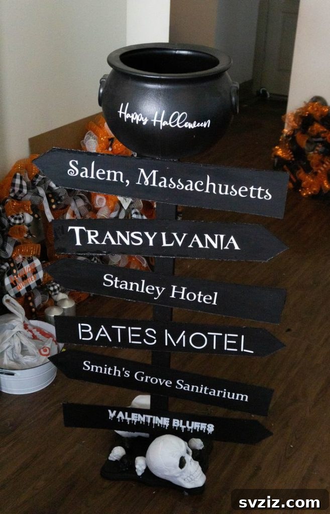 DIY Halloween Cauldron Candy Stand Sign Post
