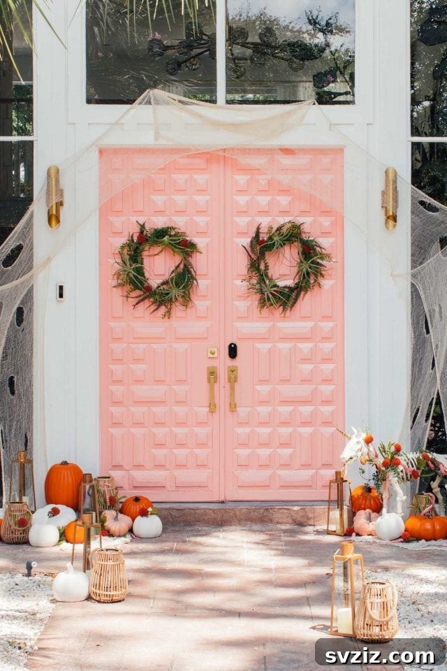Pastel Halloween Front Door Decor Ideas
