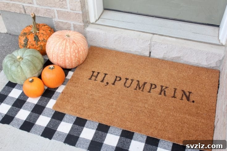 DIY Pumpkin Welcome Door Mat for Halloween