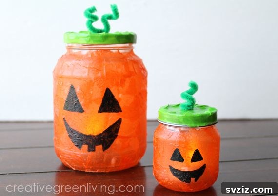 Effortless Halloween Creations for Little Ones 12 Recycled Light-Up Pumpkin Jars