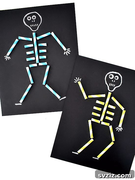Effortless Halloween Creations for Little Ones 17 Clean Paper Straw Skeleton Art