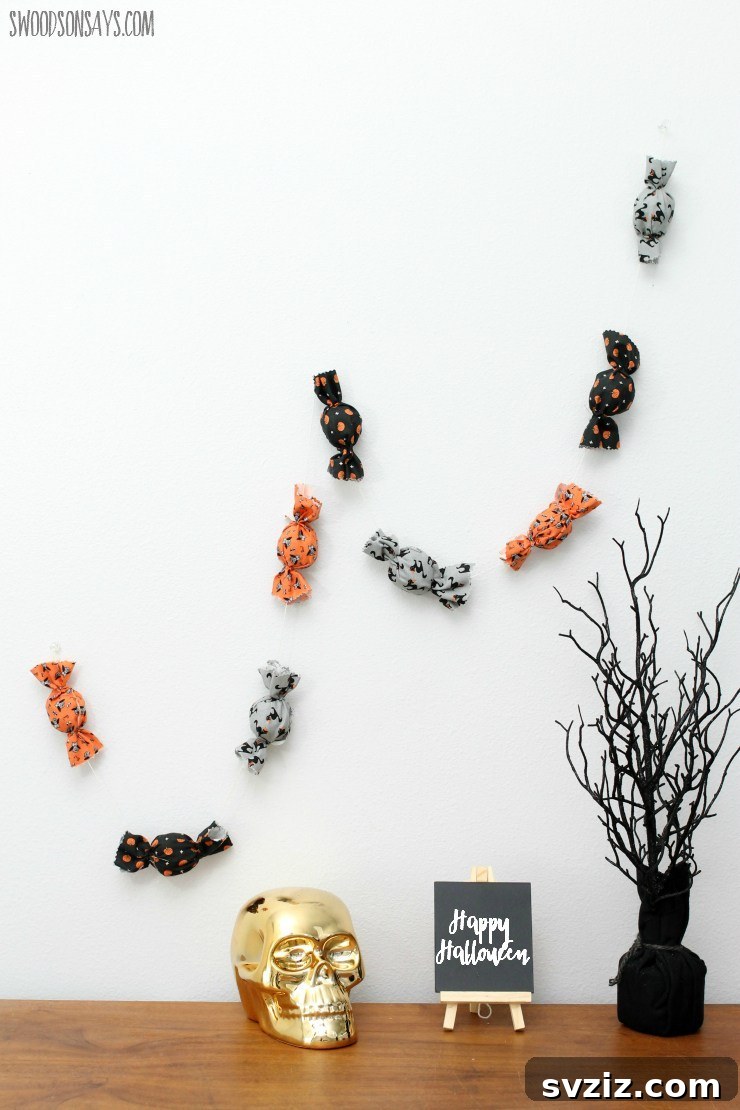 20 Spooktacular Halloween Decorating Ideas 17 DIY Halloween Wall Candy Decor from Fabric Scraps