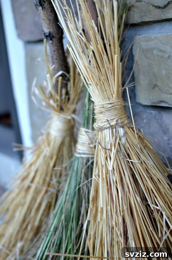 20 Spooktacular Halloween Decorating Ideas 10 DIY Eco-Friendly Straw Witch Broom for Outdoor Halloween Decor