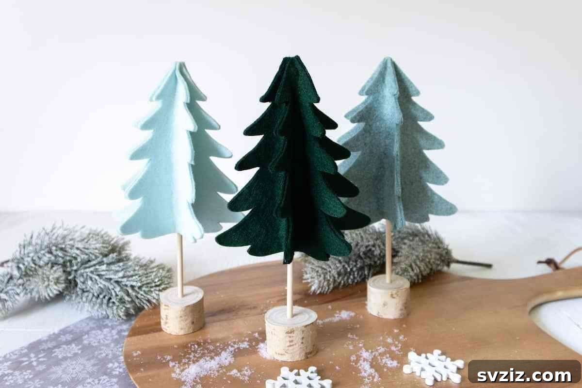 20 Effortless Christmas Projects for Adults 16 3D Scandinavian Felt Christmas Trees on wooden stands