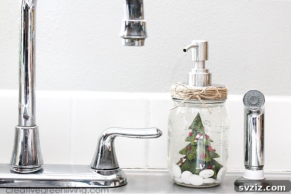 20 Effortless Christmas Projects for Adults 21 DIY Snow Globe Soap Pump for festive kitchen/bathroom