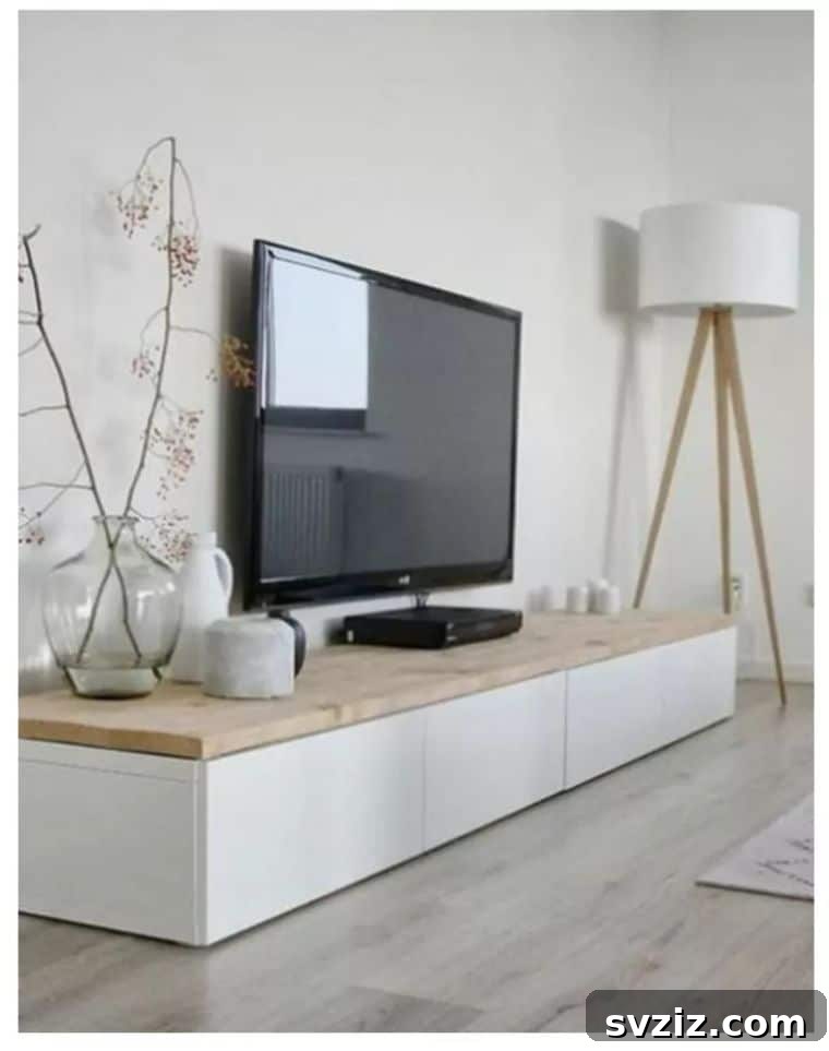 20 Ingenious IKEA TV Stand Upgrades 11 wooden plank tv bench