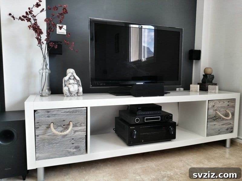 20 Ingenious IKEA TV Stand Upgrades 5 KALLAX storage unit