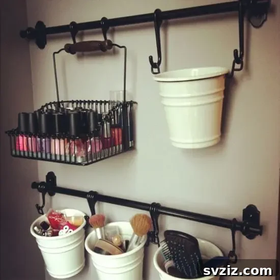 Hanging Makeup Buckets Organization