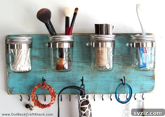 Mason Jar Makeup Storage