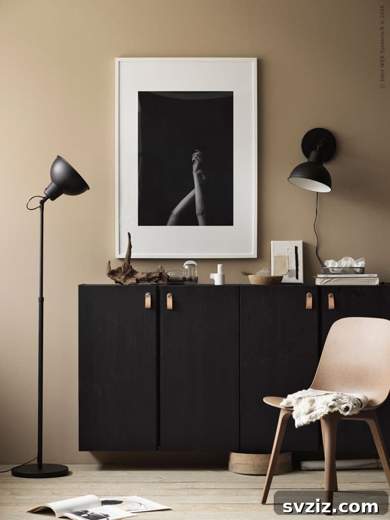 Modern industrial IVAR cabinet with leather pulls