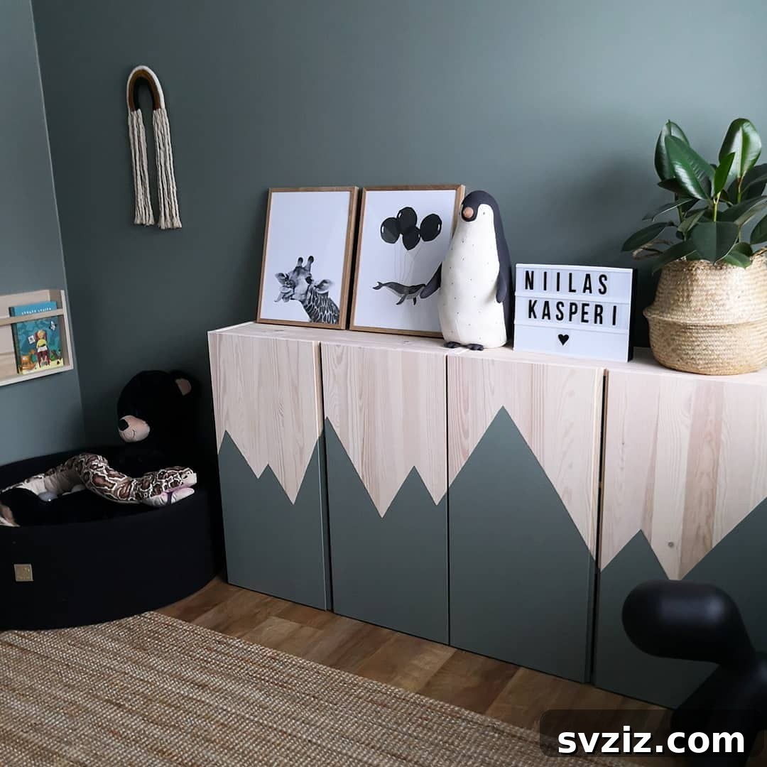 Mountain painted IVAR storage for kids' room