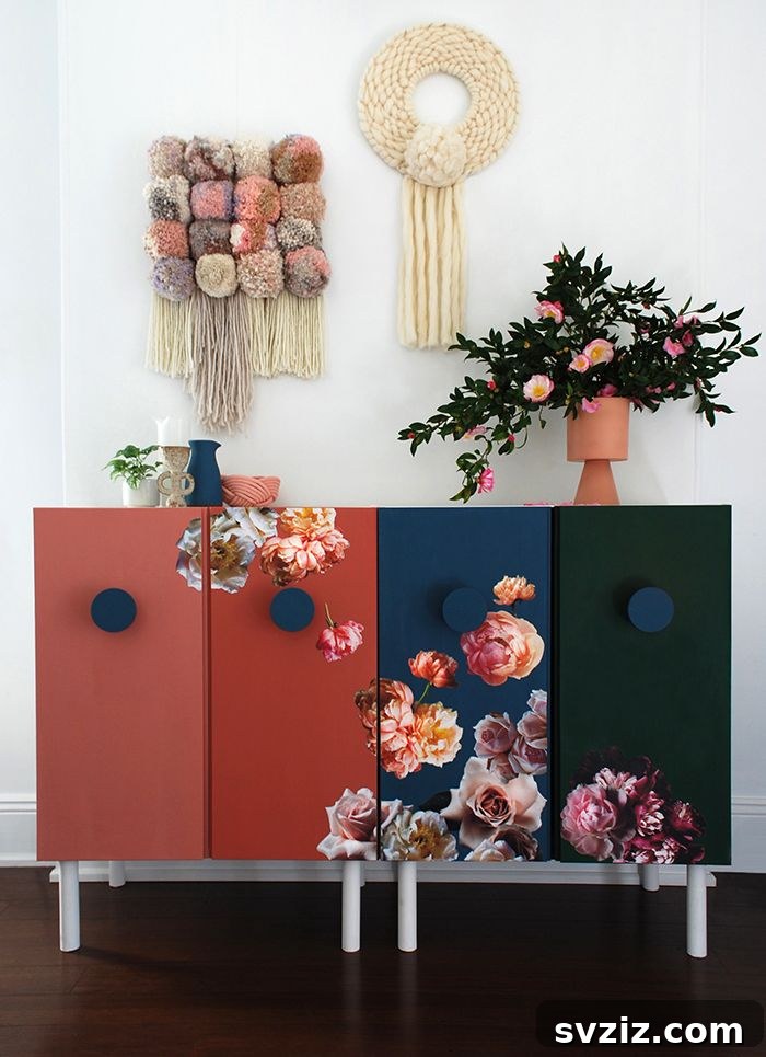Decoupaged IVAR sideboard with gradient colors