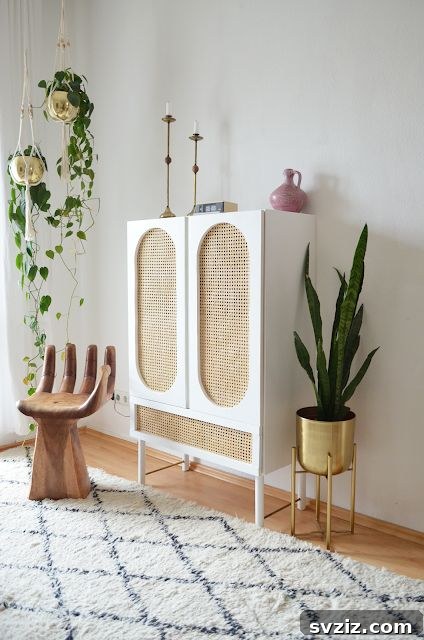 Beach-themed IVAR wicker cabinet