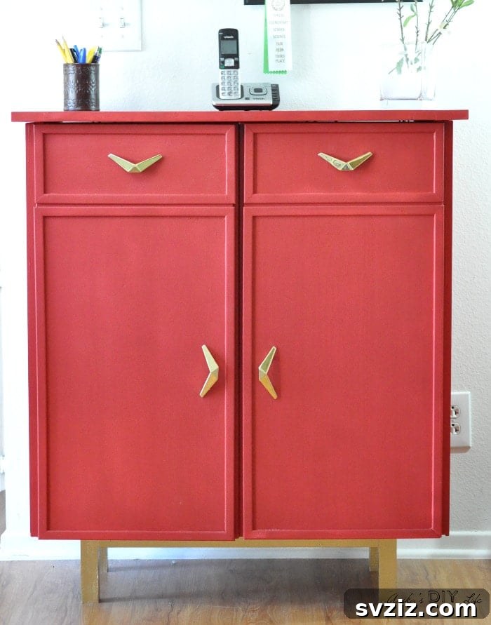 Red retro IVAR sideboard with gold accents