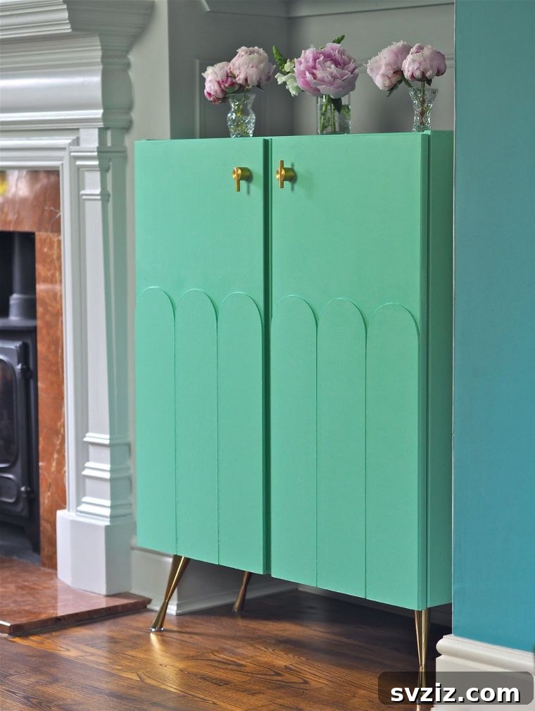 Teal Art Deco inspired IVAR drinks cabinet
