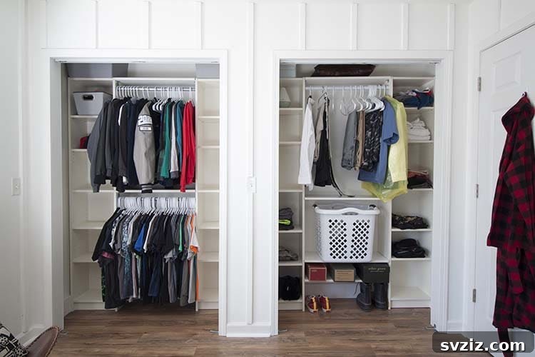 Budget-friendly IKEA closet system hack featuring Billy Bookcases and rods