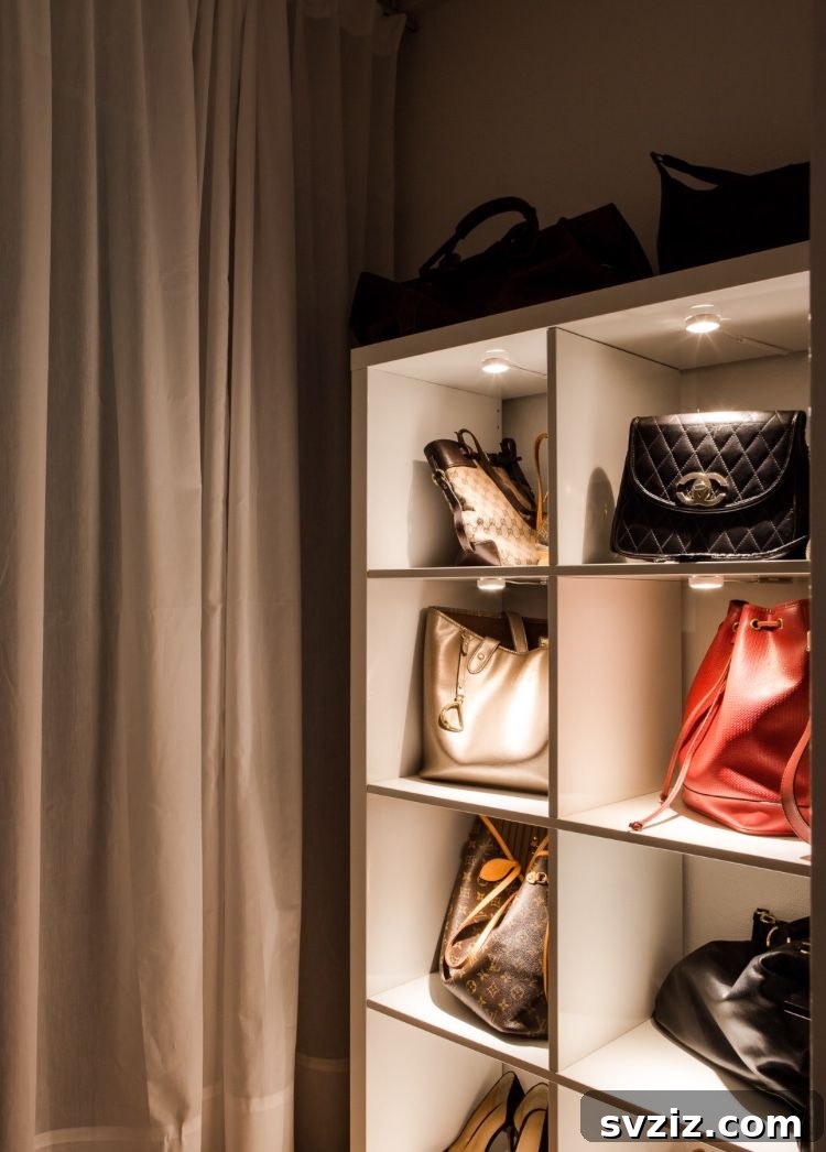 IKEA Kallax unit transformed into an illuminated bag display