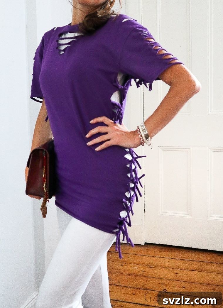 No-Sew T-Shirt Makeover 2 woman wearing diy shirt