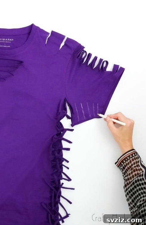 No-Sew T-Shirt Makeover 17 marked lines on sleeve