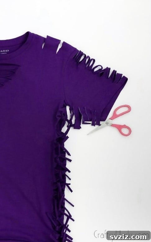 No-Sew T-Shirt Makeover 18 cutting loops on sleeve