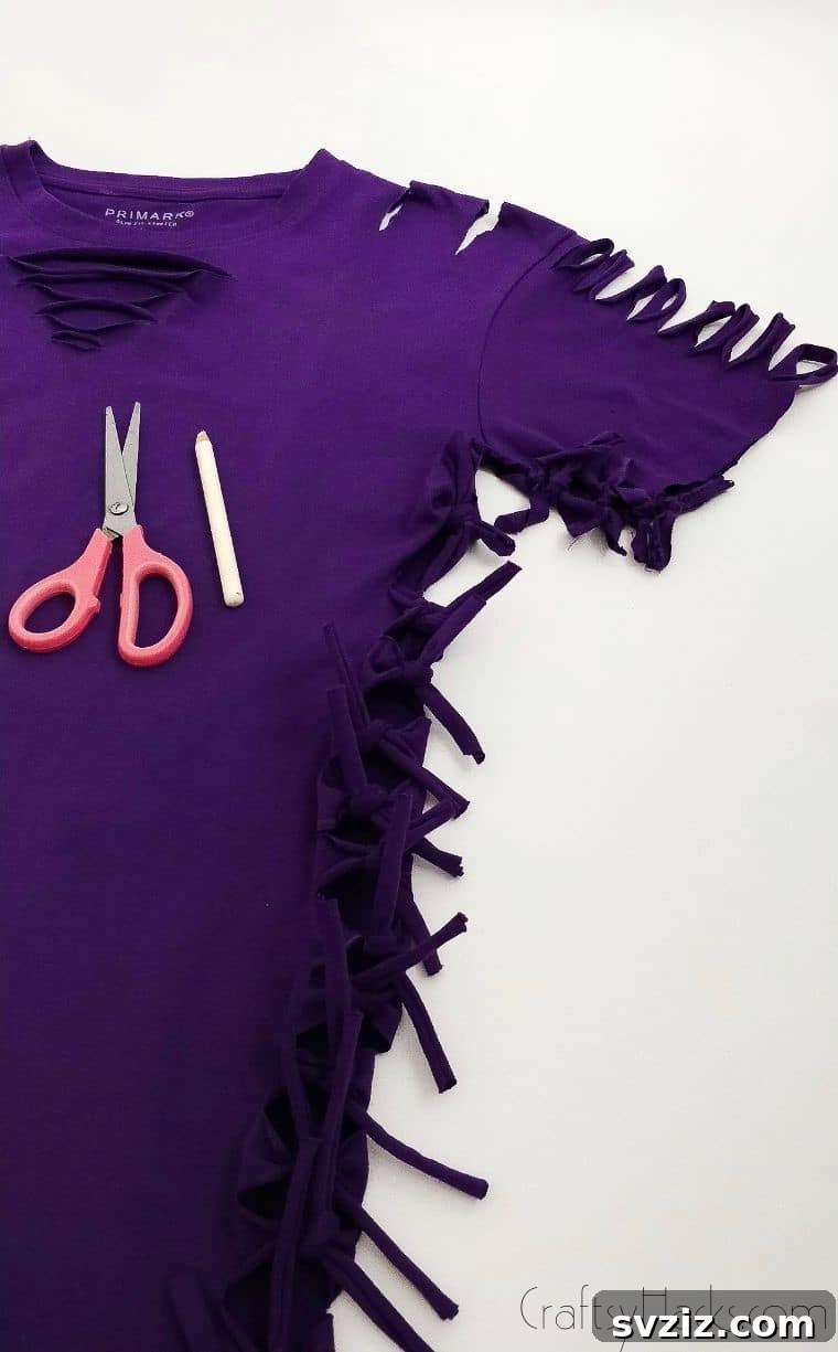 No-Sew T-Shirt Makeover 4 diy shirt with scissors and pencil