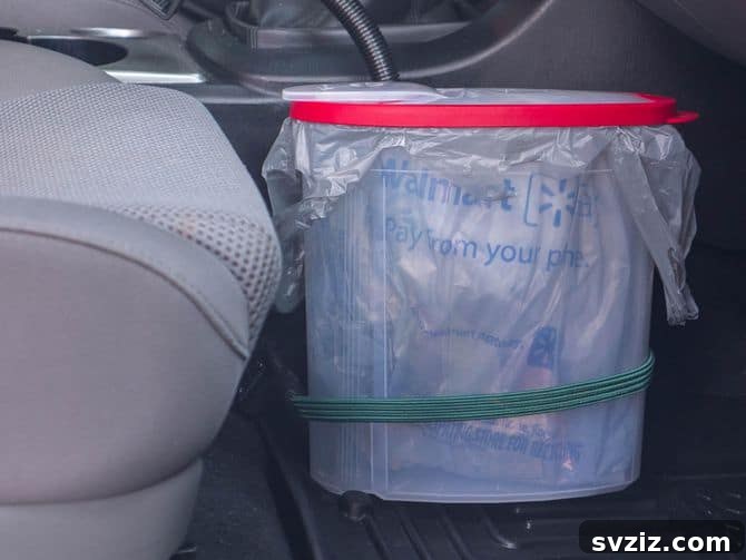 Zero-Effort Shine: 11 Lazy Car Cleaning Hacks 12 DIY car trash can made from a plastic cereal container