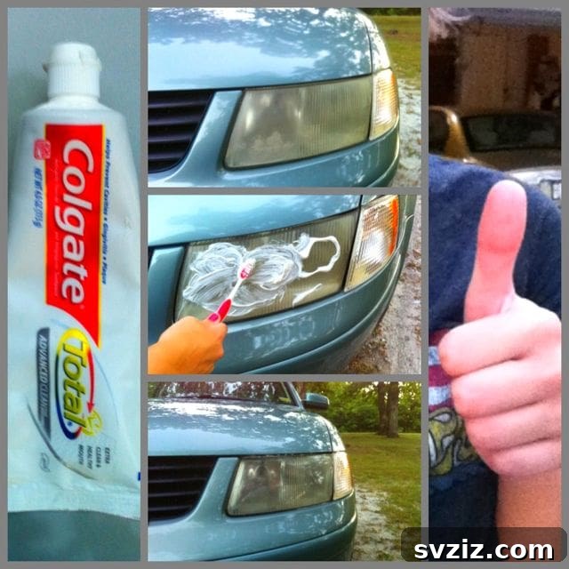 Zero-Effort Shine: 11 Lazy Car Cleaning Hacks 13 Toothpaste being applied to a car headlight for cleaning