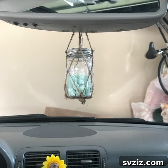 Zero-Effort Shine: 11 Lazy Car Cleaning Hacks 6 DIY mason jar car air freshener with scented dryer balls